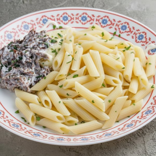 Грибы в сливках с макаронами